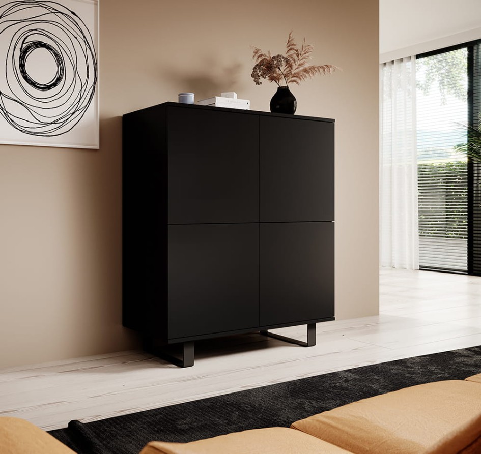 Komoda Masimo 100 cm czarna 4 drzwi loft półki nóżki #3