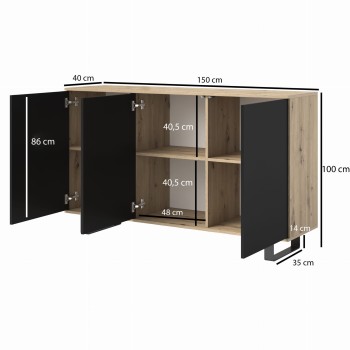 Zestaw Masimo czarny Komoda 3 drzwiowa 150 cm i Komoda Rtv