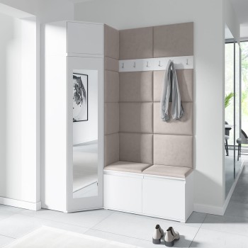 Garderoba PARIS z szafą narożną z lustrem w tkaninie Trinity 02, biały