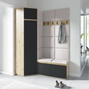 Garderoba PARIS z szafą narożną w tkaninie Trinity 01, dąb artisan/czarny