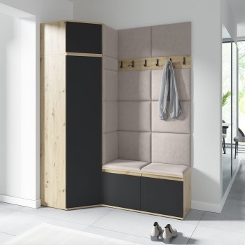 Garderoba PARIS z szafą narożną w tkaninie Trinity 02, dąb artisan/czarny