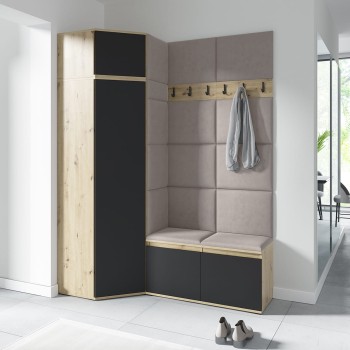 Garderoba PARIS z szafą narożną w tkaninie Trinity 03, dąb artisan/czarny
