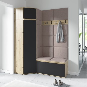 Garderoba PARIS z szafą narożną w tkaninie Trinity 05, dąb artisan/czarny