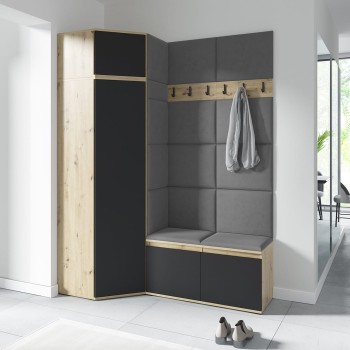 Garderoba PARIS z szafą narożną w tkaninie Trinity 15, dąb artisan/czarny