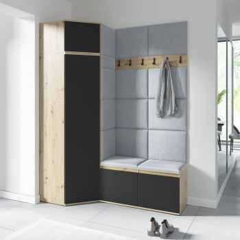 Garderoba PARIS z szafą narożną w tkaninie Trinity 32, dąb artisan/czarny
