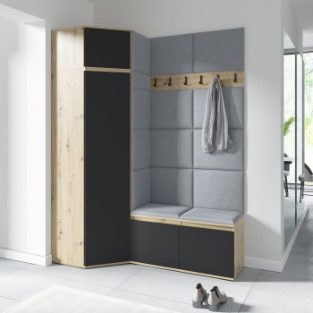 Garderoba PARIS z szafą narożną w tkaninie Trinity 33, dąb artisan/czarny
