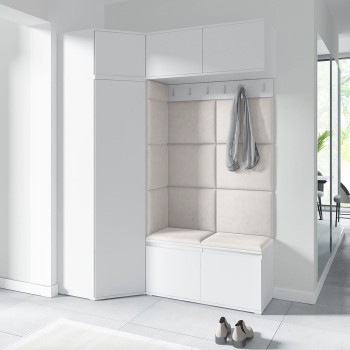 Garderoba do przedpokoju NANO z szafą narożną w tkaninie Trinity 01, biały