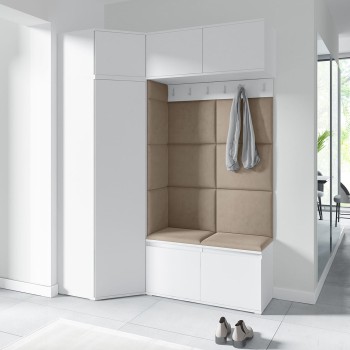 Garderoba do przedpokoju NANO z szafą narożną w tkaninie Trinity 03, biały