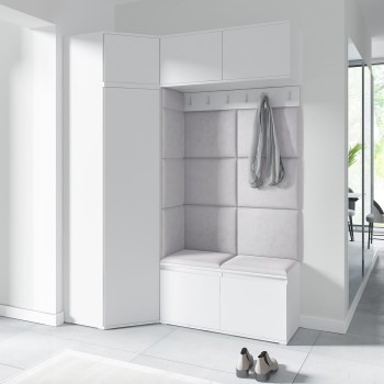 Garderoba do przedpokoju NANO z szafą narożną w tkaninie Trinity 32, biały