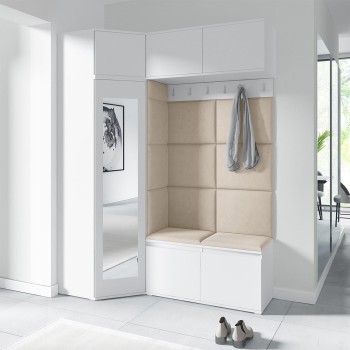 Garderoba NANO z szafą narożną i lustrem w tkaninie Trinity 02, biały