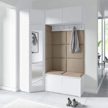 Garderoba NANO z szafą narożną i lustrem w tkaninie Trinity 03, biały