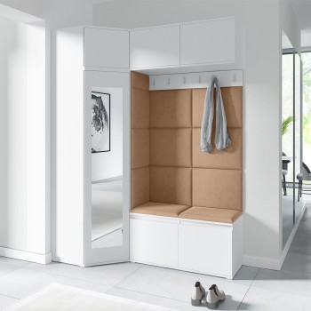 Garderoba NANO z szafą narożną i lustrem w tkaninie Trinity 04, biały