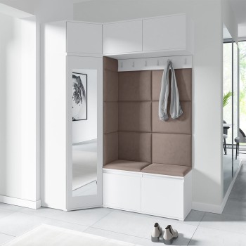 Garderoba NANO z szafą narożną i lustrem w tkaninie Trinity 05, biały