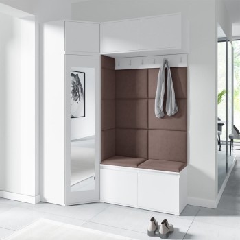 Garderoba NANO z szafą narożną i lustrem w tkaninie Trinity 06, biały