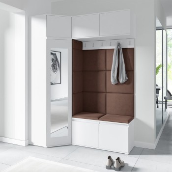 Garderoba NANO z szafą narożną i lustrem w tkaninie Trinity 07, biały