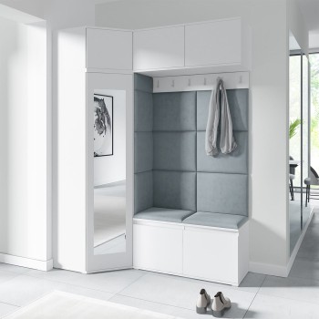 Garderoba NANO z szafą narożną i lustrem w tkaninie Trinity 14, biały