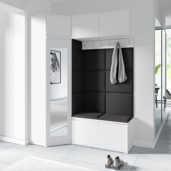 Garderoba NANO z szafą narożną i lustrem w tkaninie Trinity 15, biały