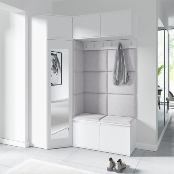 Garderoba NANO z szafą narożną i lustrem w tkaninie Trinity 32, biały