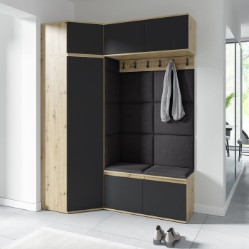 Garderoba do przedpokoju NANO z szafą narożną w tkaninie Trinity 15, dąb artisan/czarny