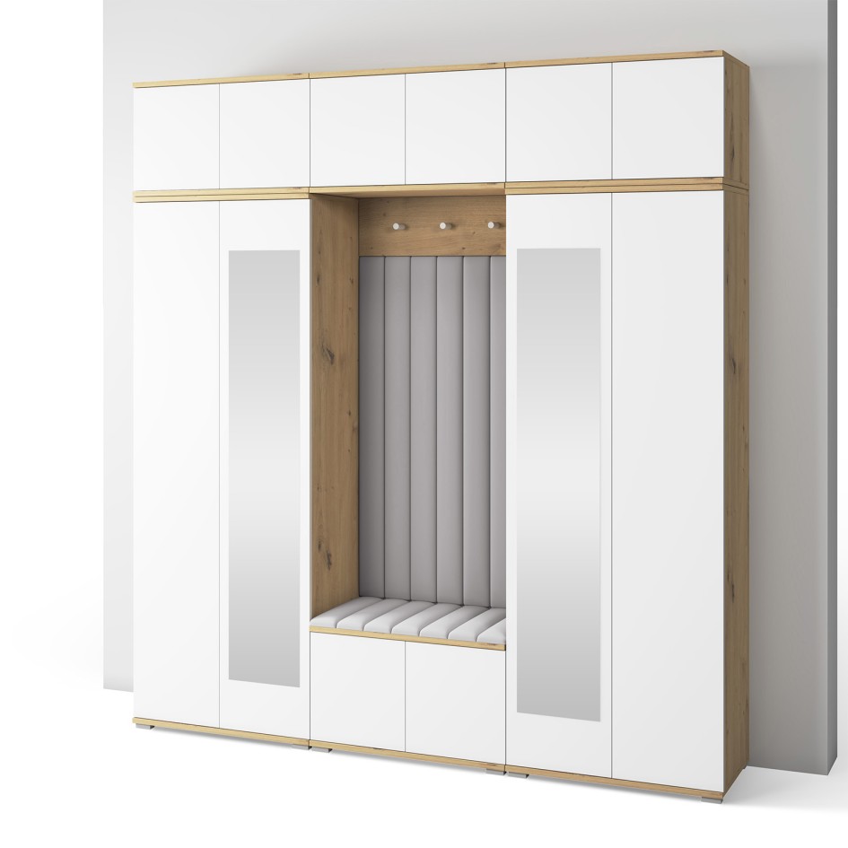 Garderoba Aura 10 z panelami tapicerowanymi Trinity 32 dąb artisan biały #2