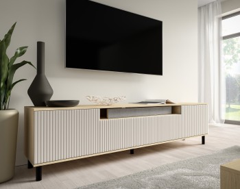 Szafka RTV Capri Premium 200 led lamele słupki Kaszmir/dąb Vicenza