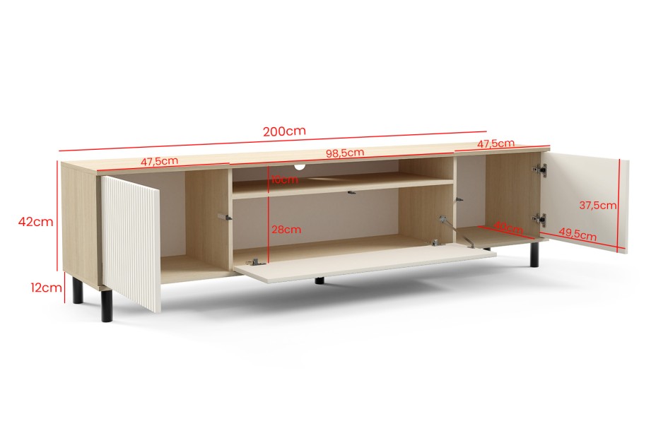 Szafka RTV Capri Premium 200 led lamele słupki Kaszmir/dąb Vicenza #3