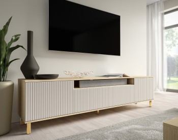 Szafka RTV Capri Premium 200 złote nóżki lamele Kaszmir/dąb Vicenza 