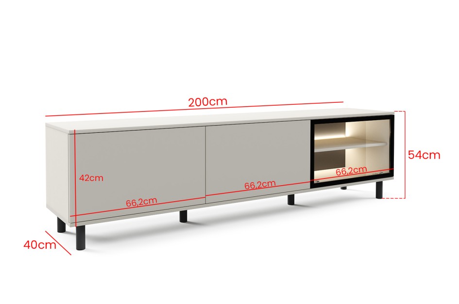 Szafka RTV Arvo 200cm wysokie nóżki przeszklona z oświetleniem Cashmere #8