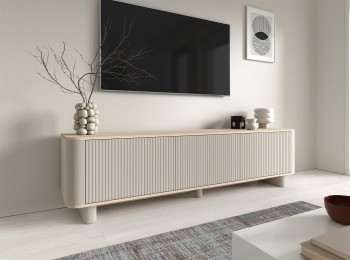 Komoda RTV Misterio 200cm z ryflowanym frontem Cashmere/Dąb Vicenza