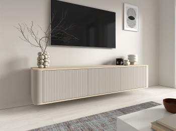 Komoda RTV Misterio 200cm z ryflowanym frontem Cashmere/Dąb Vicenza