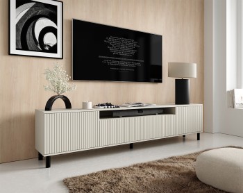 Komoda Capri Premium RTV 200 cm słupki czarne lamele Cashmere