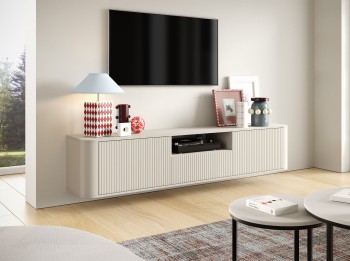 Stolik pod telewizor Orvik 200cm wisząca frezowane fronty półka Cashmere 