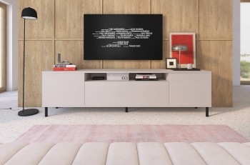 Komoda pod telewizor rtv Masimo 200 cm elegancka Cashmere wysokie nóżki metalowe słupki czarne