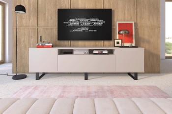 Komoda Masimo RTV 200 cm minimalistyczny design Cashmere nóżki czarne metalowe ramki