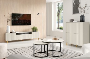 Zestaw Mebli Capri Premium Cashmere RTV 200 Komoda 4D Stoliki Kawowe złote nogi