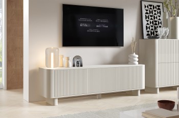 Komoda RTV Misterio Premium 180 cm Kaszmir frezowana na frontach zaokrąglona 