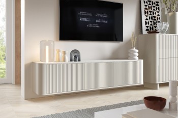 Komoda RTV Misterio Premium 180 cm Kaszmir frezowana na frontach zaokrąglona 