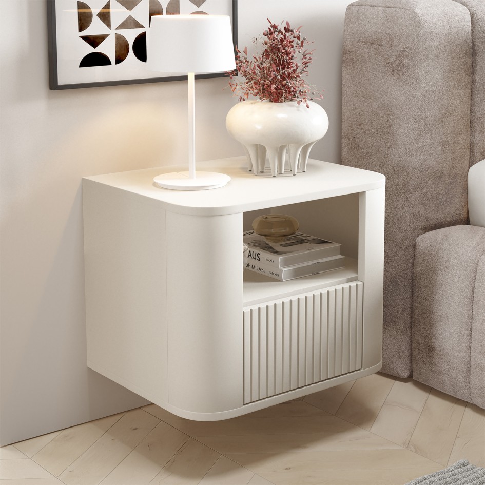 Stolik nocny Misterio Premium 50 cm Cashmere frezowany z szufladą wiszący #1