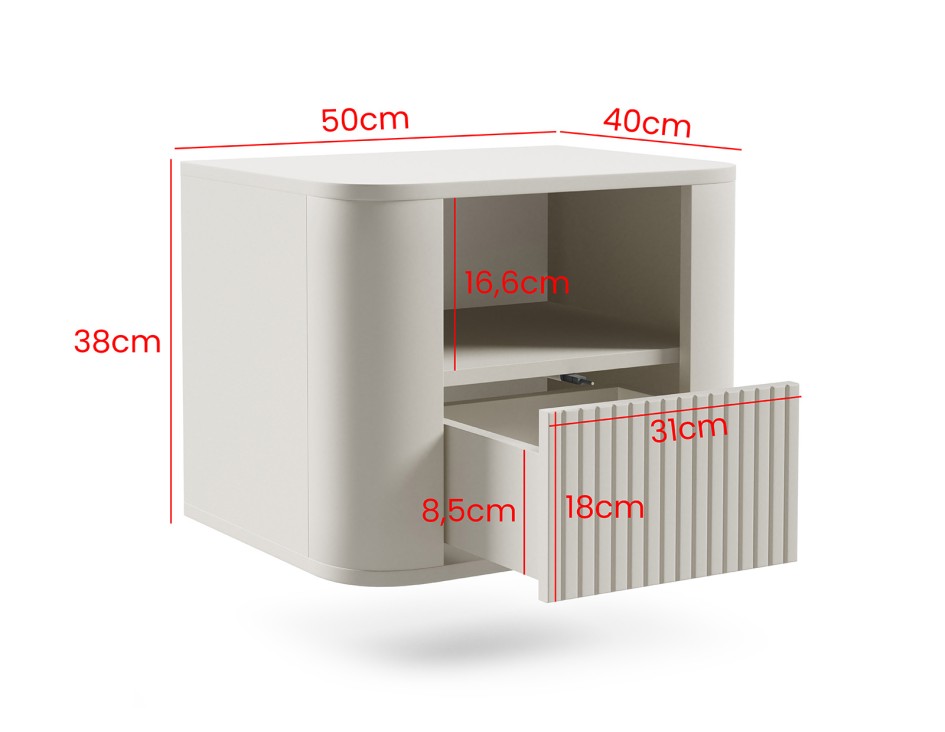 Stolik nocny Misterio Premium 50 cm Cashmere frezowany z szufladą wiszący #3