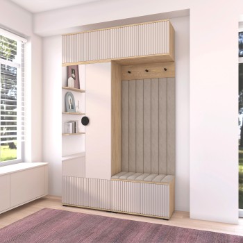 Garderoba do przedpokoju z lustrem Zora wersja 2 Dąb Cremona Cashmere panele Trinity 03