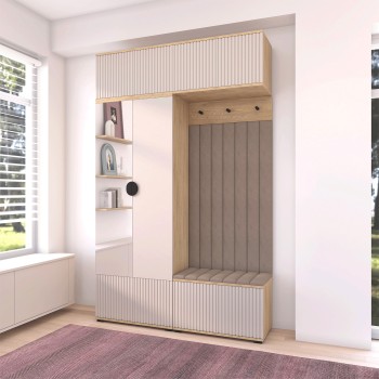 Frezowana Garderoba do przedpokoju z lustrem Zora wersja 2 Dąb Cremona Cashmere panele Trinity 05