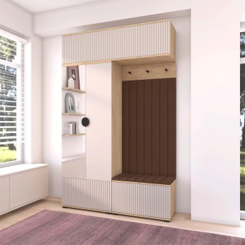 Frezowana Garderoba z lustrem do przedpokoju Zora wersja 2 Dąb Cremona Cashmere panele Trinity 07