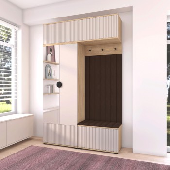 Frezowana Garderoba z lustrem do przedpokoju Zora wersja 2 panele Trinity 08 Dąb Cremona Cashmere