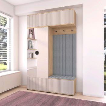 Garderoba z lustrem do przedpokoju frezowana Zora wersja 2 panele Trinity 14 Dąb Cremona Cashmere