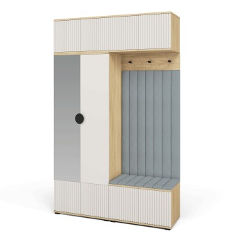 Garderoba z lustrem do przedpokoju frezowana Zora wersja 2 panele Trinity 14 Dąb Cremona Cashmere