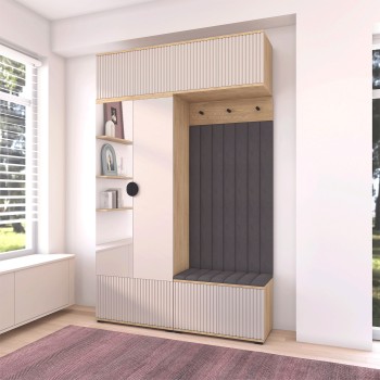 Garderoba z lustrem frezowana Zora wersja 2 do przedpokoju panele Trinity 15 Dąb Cremona Cashmere
