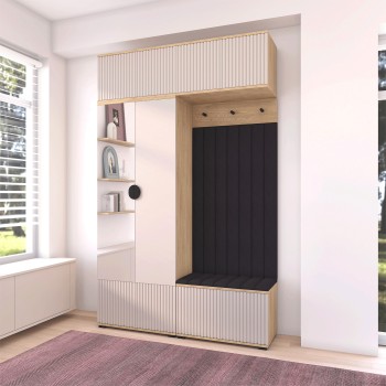 Frezowana Garderoba  Zora wersja 2 z lustrem do przedpokoju panele Trinity 15 Dąb Cremona Cashmere