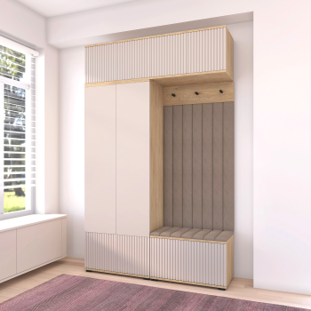 Garderoba frezowana Zora wersja 2 panele tapicerowane Dąb Cremona Cashmere Trinity 05