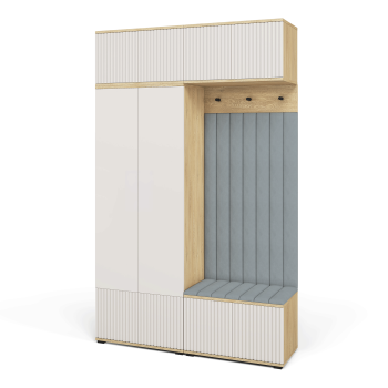Frezowana Garderoba  Zora wersja 2 panele tapicerowane Trinity 14 Dąb Cremona Cashmere