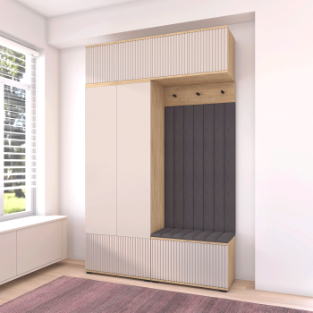 Frezowana Garderoba  Zora wersja 2 Trinity 15  panele tapicerowane Dąb Cremona Cashmere